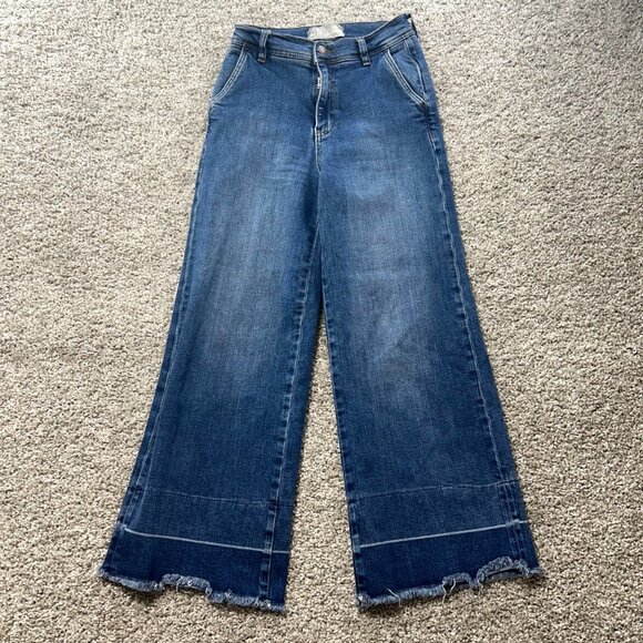 Free People Wide-Leg High-Rise Distressed Hem Jeans Size 25 - Picture 5 of 9
